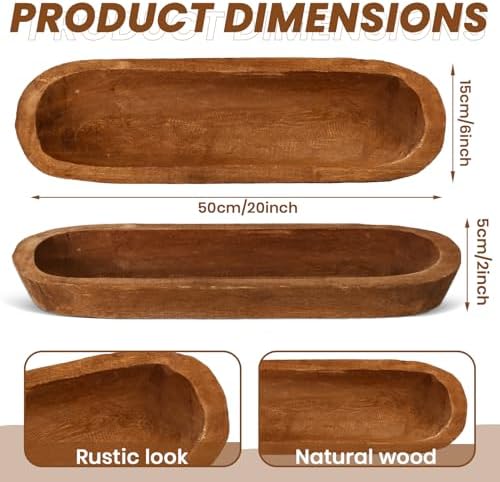 FoldTier 4 Pcs Wooden Dough Bowl Bulk,Brown,20'' X 6'' X 2'',Classic - Image 2