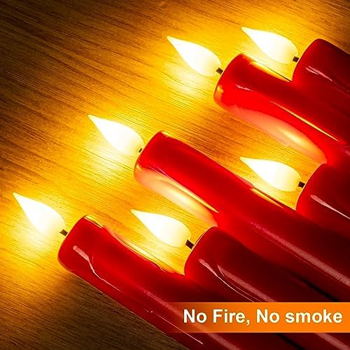 Homemory 6 Pcs Flameless Taper Candles with Remote Timer Dimmer, Red Battery Operated Candlesticks Flickering, Plastic Led Taper Candles Realistic, 9.6 Inches for Party Holiday Celebrations Christmas - Image 3