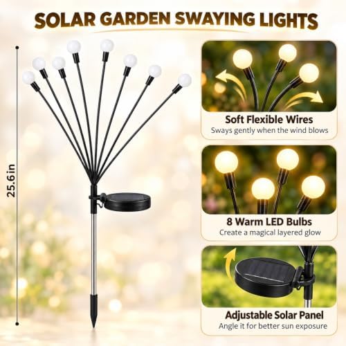 4 Pack Solar Garden Lights, 32 LED Firely Lights Outdoor - Image 2