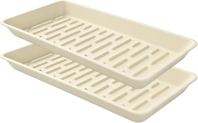 2 Pack Plastic Plant Tray Saucer Rectangular 20 21 Inch, Planter Trays Saucers Indoor Outdoor, Water Drip Tray for Flower Pot, Windowsill, 8.5 x 20.6 Inches, Beige