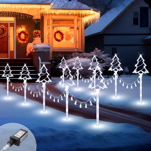 10 Pcs Christmas Tree Pathway Lights Outdoor Decorations, Cool White by VIHOSE