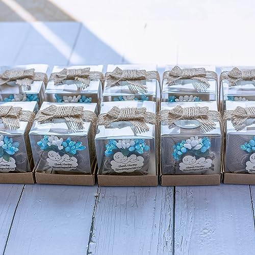 Ju's Favors Wooden Candle Holders (Set of 10), Baby Shower Favors, Boy Christening Favors, Baby Christening Party Favors for Guests.(Light brown-blue) - Image 2