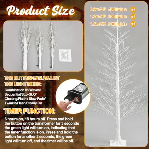 3 Pack 3ft/4ft/5ft-400led/600led/900led Christmas Lighted Birch Tree - Image 2