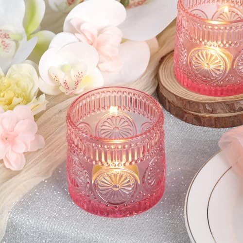6Pcs Large Votive Candle Holders Pink Glass Tealight Candle Holders - Image 4