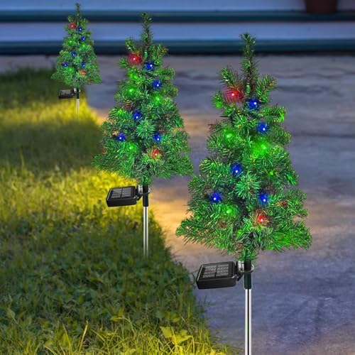 Solar Christmas Tree Garden Stake Lights Waterproof Christmas Decorations Tree Lights Outdoor Xmas Tree Light Christmas décor Pathway Lights Patio Yard (6) - Image 2