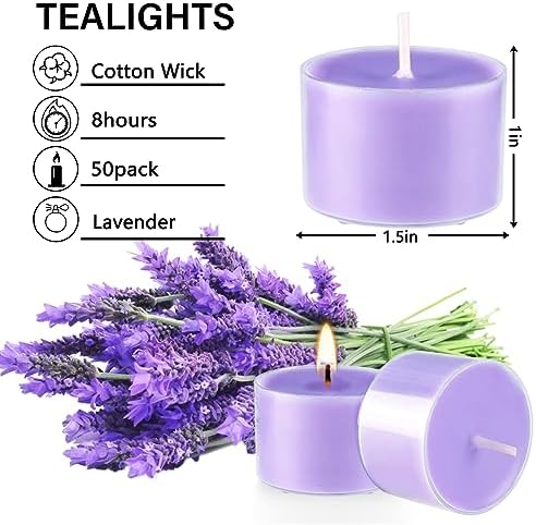 50 Pack Bulk Lavender Scented Tealight Candles in Clear Cup, Purple Wax Votive Candle for Birthdays Weddings Churches Anniversaries & More（8 Hour） - Image 4