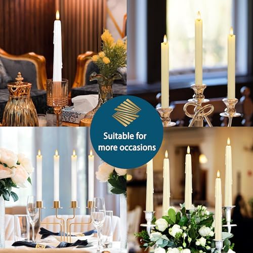 Dripless Flameless Taper Candles with Remote, Real Wax Battery Operated LED Candles Set with 3D Flickering Flame, 3Pcs White 9.6" Realistic Candlesticks as Mothers Day Gifts, Gifts for Mom - Image 7