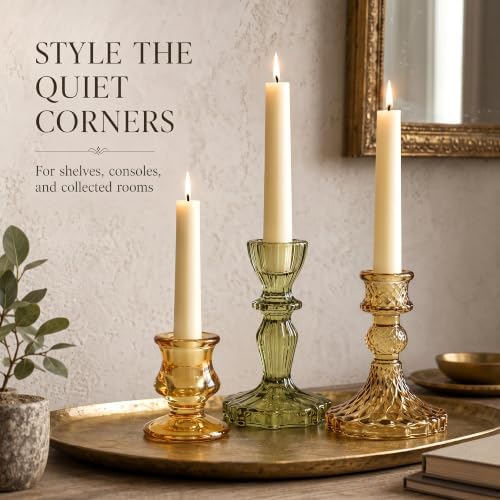 Colored Taper Candle Holders for Candlesticks, 6 Colors 6 Patterns Vintage Glass Candlestick Holders Set Fall Decor, for Wedding Table Centerpiece, Thanksgiving (24, Fall Mixed Color) - Image 5