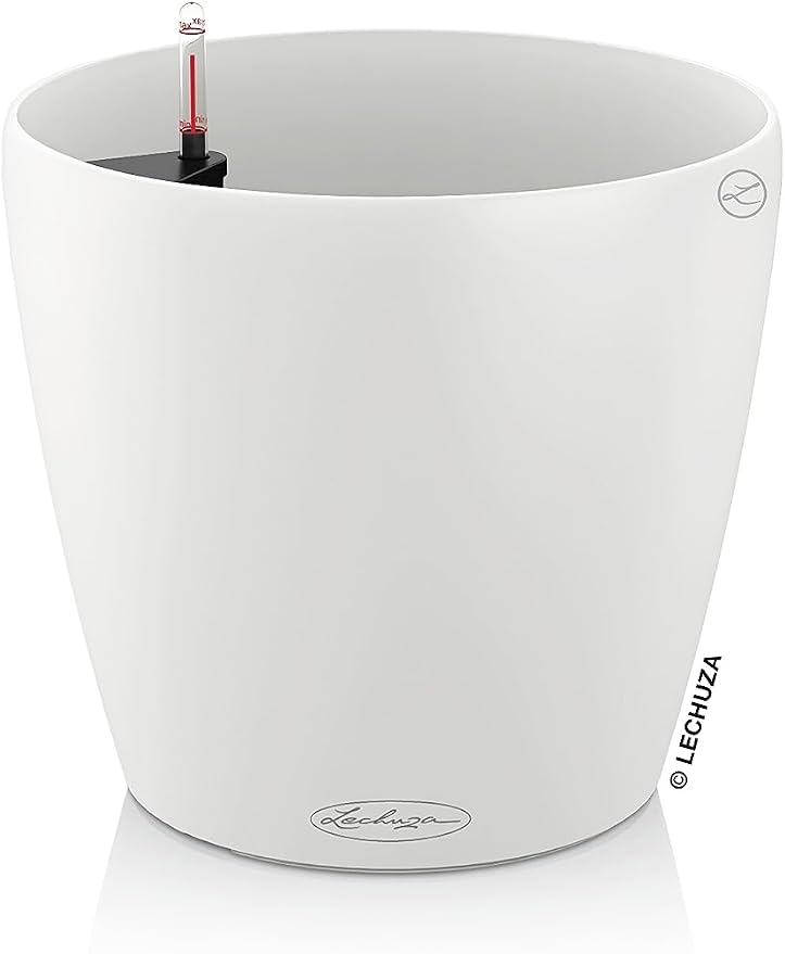 LECHUZA Classico Color 18 Garden Small Flower Plant Pot Indoor Outdoor Table Plastic Planter with Drainage Hole D19 H17 cm White