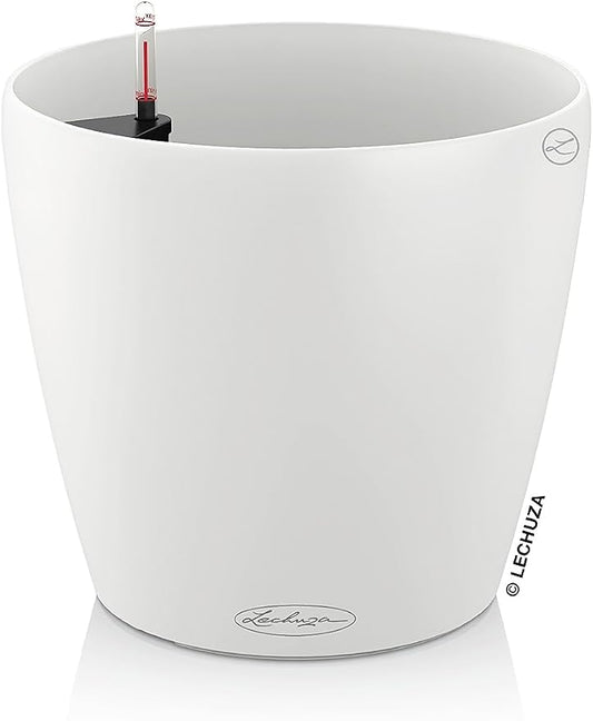 Lechuza Classico Color 43 White, Self-Watering Round Planter, D16.5 H15.7 in