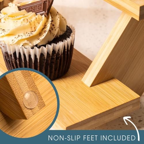 4-Tier Wood Cupcake Stand, Durable & Easy to Assemble Cupcake Holder, Collapsible Display Risers w/ Non-Slip Pads, Rustic Dessert Display Stands for Baby Shower Decorations, Vendor Fairs & More - Image 6