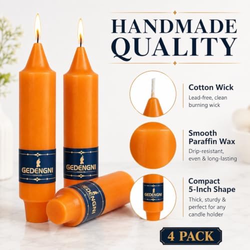 Orange Short Taper Candles 5 Inch, Gedengni 4 Pack Mini Taper Candles, Pumpkin Orange Dripless Candle Sticks for Fall Decor Thanksgiving Table Centerpiece Wedding Dining Room & Home Decoration - Image 2