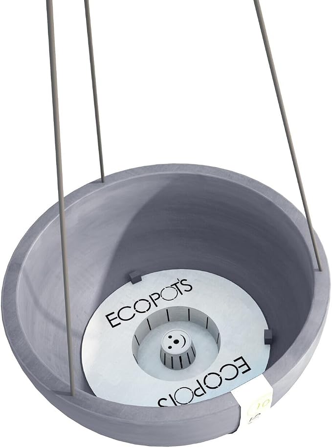 Ecopots Hanging Brussels Durable Modern Round Indoor/Outdoor Recycled-Based Composite Flower Pot Planter, Slate Grey, 10.5"