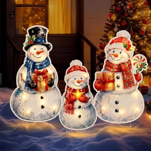 RattanView 3 Pcs Christmas Solar Decorations Outdoor Snowman Yard Stakes by RattanView