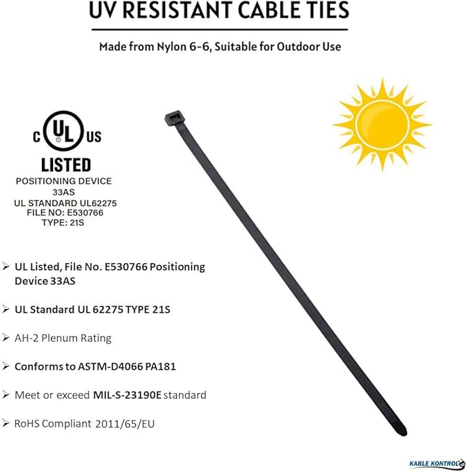 Kable Kontrol Cable Zip Ties Black 8,000 Pcs 11 Inch, 50 Lbs Tensile Strength, Bulk Pack, Self-locking UV Resistant Plastic Nylon Wire Ties, for Indoor or Outdoor Use