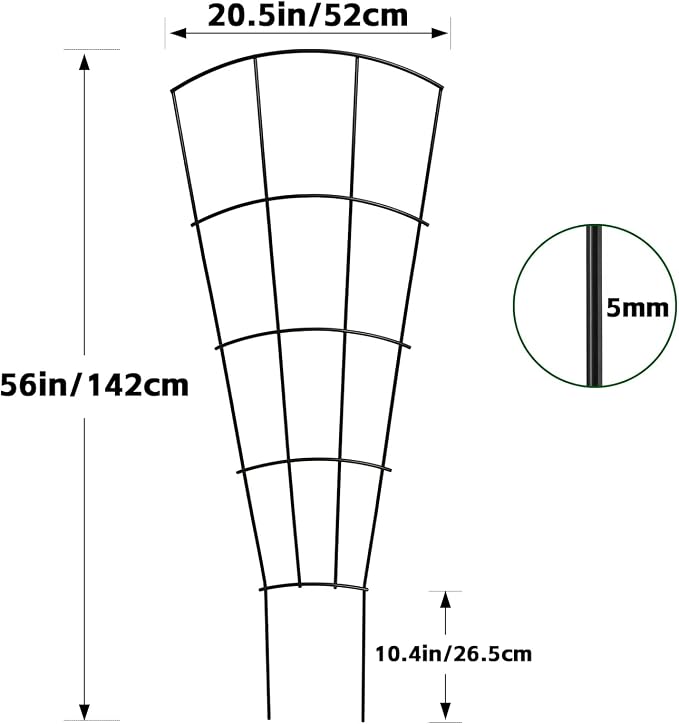 Thealyn 4 Pack 56" Metal Plant Trellis for Pots & Garden Beds, Rustproof Support for Indoor Outdoor Climbing Plants, Vines, Flowers, Fan Shaped, Black