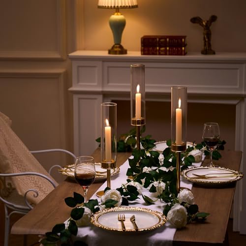 Gold Hurricane Glass Candle Holders Set of 6 Brass Taper Candlestick Holder - Image 5