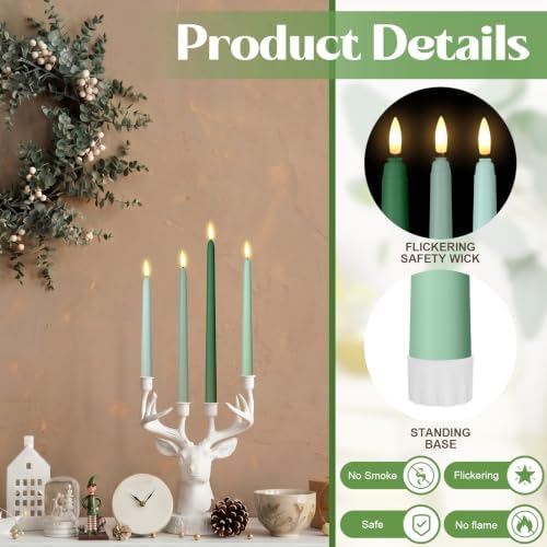 Rossesay 24 Pcs Flameless LED Taper Candles Battery Operated Candles 8.5", 9.65", 10.8", 12.8" Flameless Candlesticks Flickering for Christmas Church Wedding(Classic, Gradient Green) - Image 4