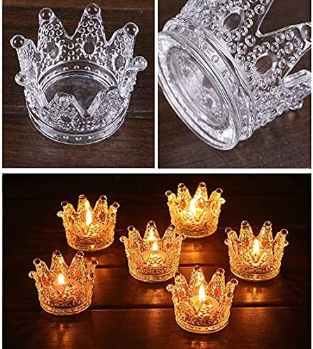 Vixdonos Clear Votive Candle Holders Set of 6 Crown Glass Tealight Candle Holder for Wedding, Party and Home Decor - Image 2