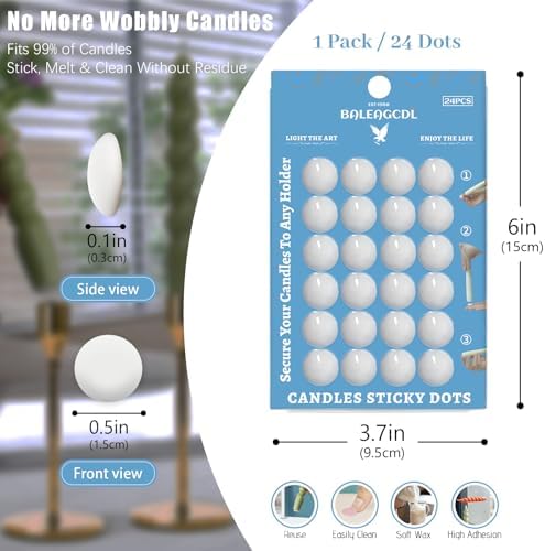Taper Candles Sticky Dots - White Candle Wax Dots -Taper Candle Waxed Adhesive - Secure Your Candles to Any Holder (72Pack) - Image 5