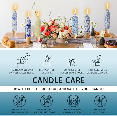 5 inch Short Candle Blue Quicksand Print Candle 4 Pack Handmade Unscented Taper Candles Printed Candlestick Smokeless Tapered Candles for Home Dinner Wedding Holiday - Image 6