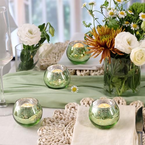 Volens Round Green Votive Candle Holder Set of 12, Mercury Glass Votives - Image 2