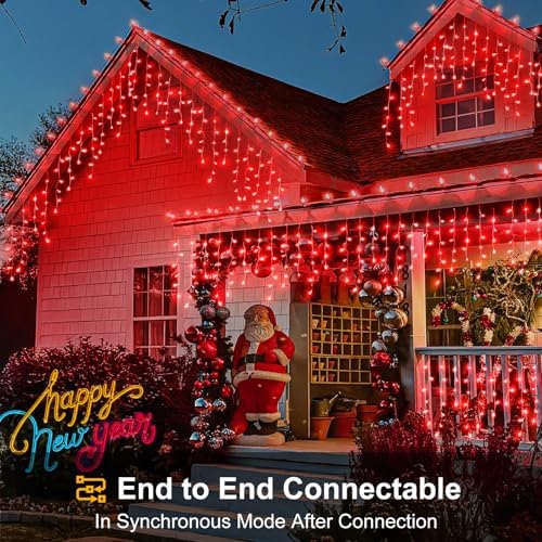Red Christmas Icicle Lights for Outside – 66ft 640 LED Waterproof Curtain Lights with 120 Twinkle Drops, Outdoor Holiday Decorations for House Roof, Garden, Patio & Indoor Wall - Image 4