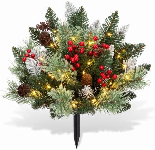 18Inch Christmas Urn Filler, Pre-Lit Artificial Xmas Tree by Sousi