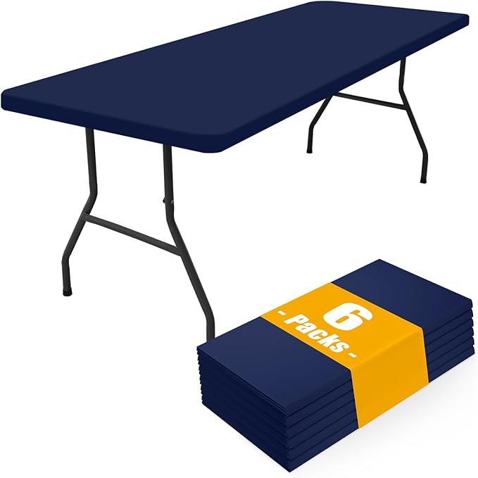 Smiry 6 Pack Rectangle Picnic Table Cloth, Waterproof Elastic Fitted Tablecloths, Washable Polyester Rectangular Patio Table Cover for Camping, Indoor and Outdoor (Navy, 30"x72")