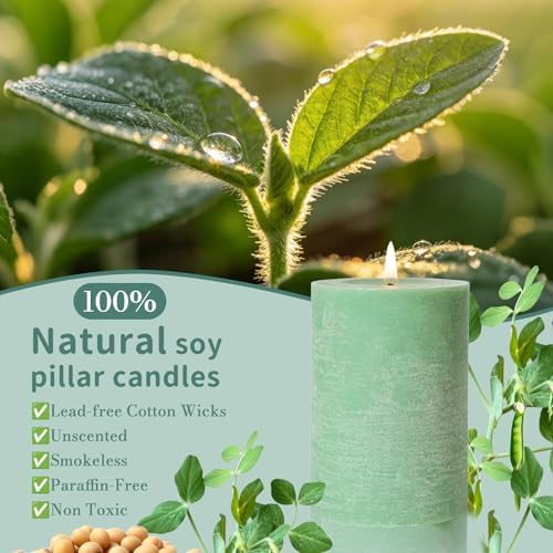 Sage Green Pillar Candles 6 Pack,2.8x4 Inch Unscented Soy Wax - Image 4