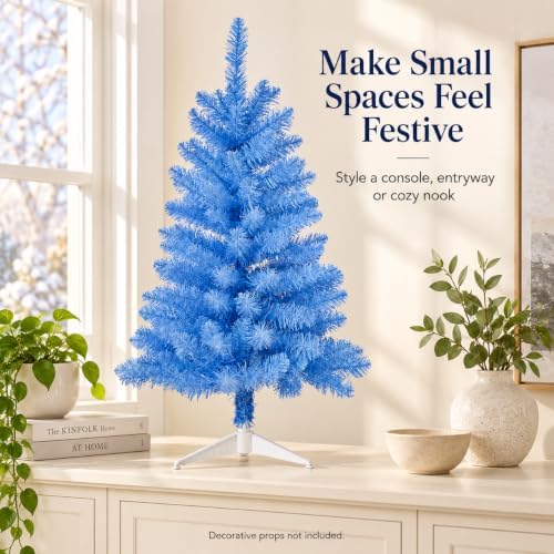 3FT Artificial Christmas Tree with Tinsel and String Lights – Tabletop Small Xmas Tree for Desk, Office, or Small Spaces – Full Branches, Easy Assembly, Holiday Decoration (Baby Blue) - Image 3