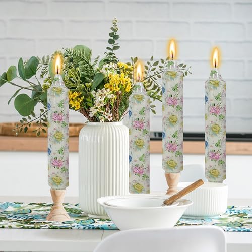 7 inch Short Candle Floral Candle Sticks Printed Candlestick Handmade Unscented Taper Candle 4 pcs Blue Flower Tapered Candles for Home Dinner Wedding Holiday - Image 6