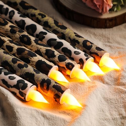 Honoson 6 Pcs Leopard Flameless Taper Candles 10.6 Inch - Image 3
