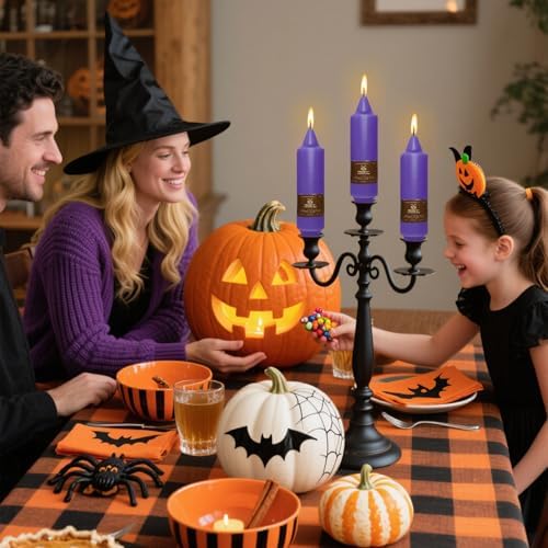 NJAO HOO Purple Advent Short Taper Candle 5 Inch Halloween Candlesticks Unscented Dripless Tapered Candle Set for Home Decor Party Dinner Candles, 4 Pack - Image 2