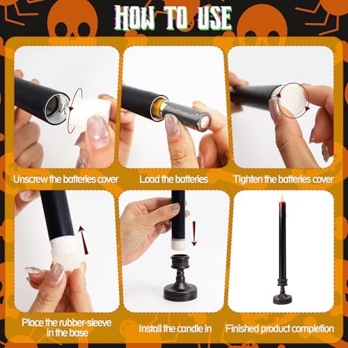 8 Pack Black Halloween Candles,Flameless Bleeding Taper Candles with Base - Image 5