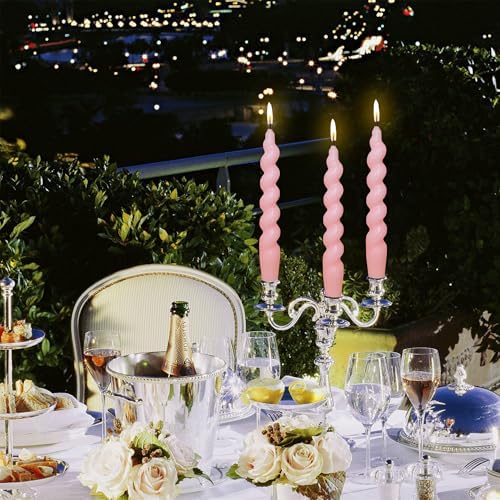7.5 Inches Spiral Taper Candles Colorful Twisted Candle Dripless Long Candles, Handmade Candlesticks for Wedding Dinner Decor, Set of 4(Pink) - Image 5