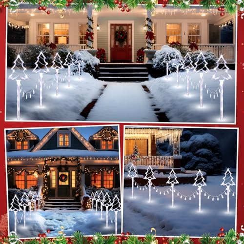 10 Pcs Christmas Tree Pathway Lights Outdoor Decorations, Cool White - Image 5
