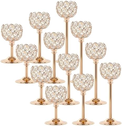 Gold Crystal Candle Holders Candlestick Holders - 4 Sets Tall Bling Bowl Candelabra Centerpieces for Dining Table, Wedding, Party & Fireplace Mantel Decor,12Pcs by Unknown