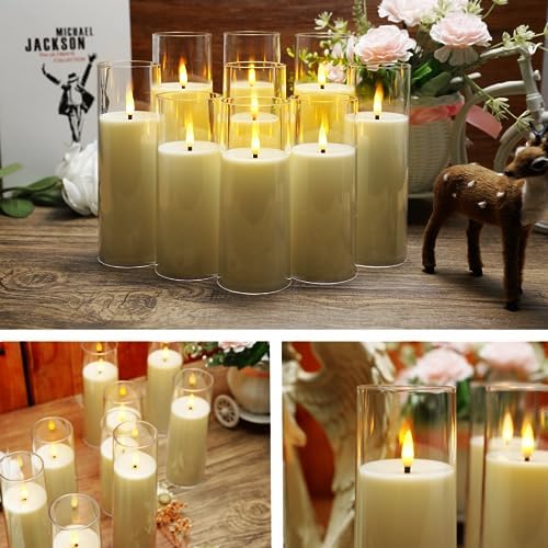 kakoya Flickering Flameless Candles Battery Operated with Remote and 2/4/6/8 H Timer Plexiglass Led Pillar Candles Pack of 9(D 2.3"xH 5.5"6.5"7.5")with Realistic 3D Wick Candles for Home Decor(Ivory) - Image 4