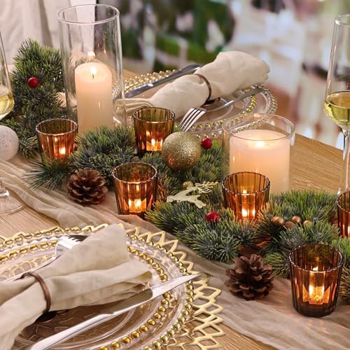 NITIME 24Pcs Vintage Ribbed Amber Votive Candle Holders, Fall Centerpieces for Tables, Tealight Candle Holder for Thanksgiving, Wedding Decor, Boho Home Decor and Christmas Decor - Image 6