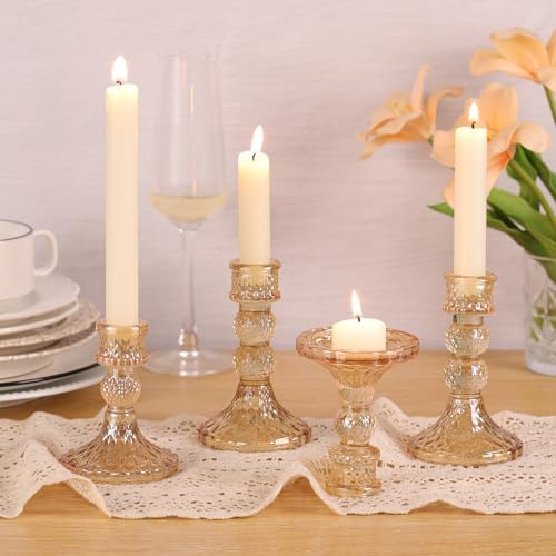 DARJEN Gold Glass Candlestick Holders Set of 6, 4" H & 5" H Taper Candle Holders for Candlesticks & Pillar Candles, Diamond Candle Holders for Wedding Party Table Centerpiece, Home Decor - Image 3