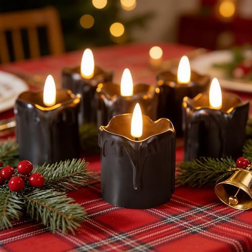 Black Dripping Wax Halloween Flameless Votive Candles with Timer Batteries - Image 5