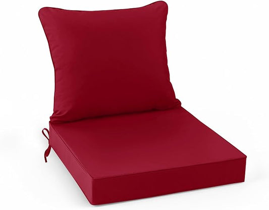 Summsun Outdoor Cushions for Patio Furniture, Double-Sided Waterproof Backrest and Seat Cushion Set with Removable Cover, 19 x 19 Inch, Red, 1 Set