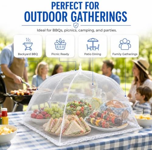 Simply Genius Mesh Food Covers for Outdoors - 2 Jumbo (39x24 in) & 4 Large (17x17 in), White Collapsible 6-Pack - Pop-Up Reusable Food Nets & Tents for Outdoor Serving & Picnics with Bug Protection - Image 2
