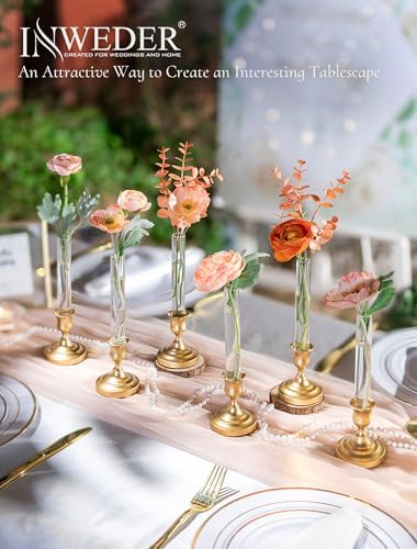 Bud Vases with Candlestick Holders: Set of 6 Clear Glass Vase Bulk - Image 2