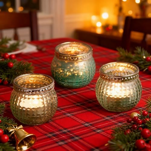 Candle Holder Set of 12, Small Tealight Candle Holder, Vintage Glass Votive Candle Holders for Table Centerpiece Wedding Home Decor Holiday Decor (Green) - Image 6
