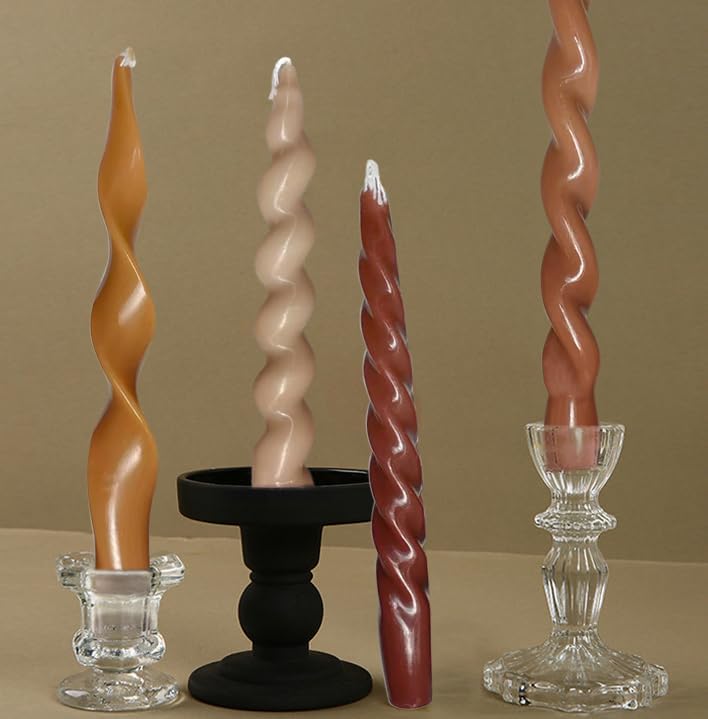4Pcs Light Brown Taper Candles 7.87in, Spiral Twisted Fall Candlesticks - Image 4