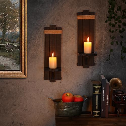 Alphatool Handmade Wooden Candle Sconces Set of 2 Farmhouse Wall Decor - Image 4