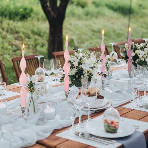 Unscented Spiral Taper Candles Gradient Pink 10 Inch Twisted Candlesticks Taper Candles for Home Decor Weddings - Image 3