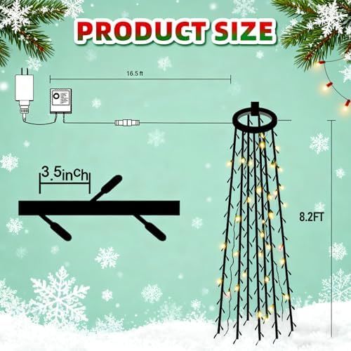 Christmas Tree Lights, 448 LED Christmas Waterfall Tree Topper Lights with 8 Lighting Modes & Remote, 8.2FT X 16 Lines String Light for Indoor Outdoor Yard Party Xmas Decoration, Warm White - Image 4